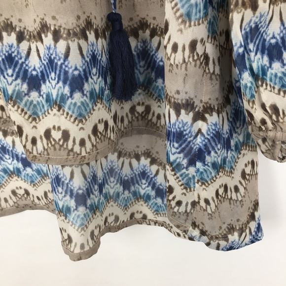 Sundance Women’s Silk Semi Sheer Boho Tunic Top Balloon Sleeve Blue Gray Blouse - Picture 7 of 13